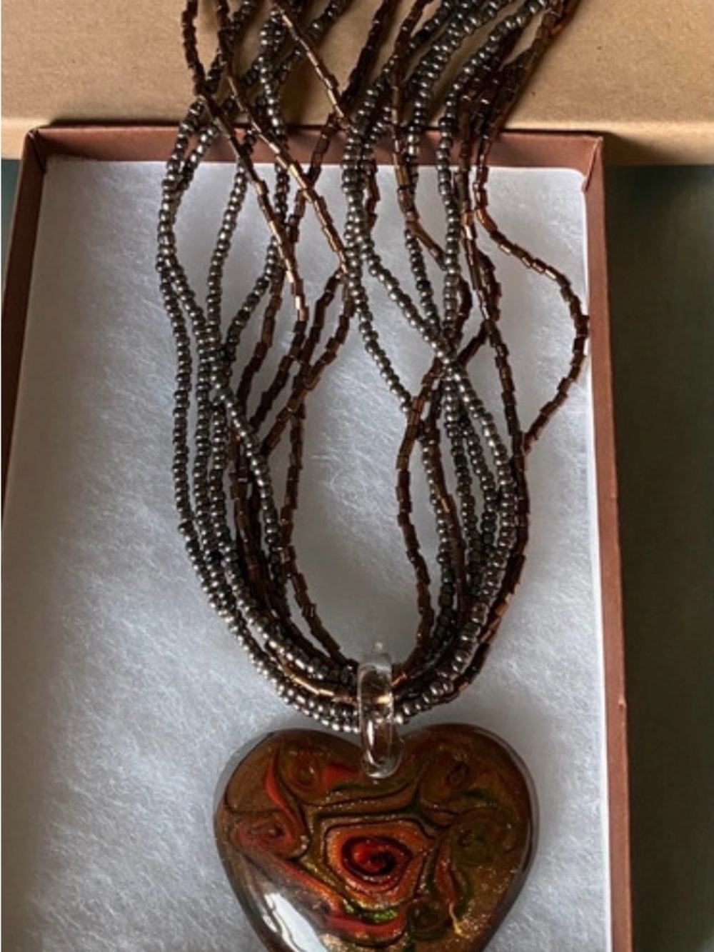 Murano art glass heart pendant necklace